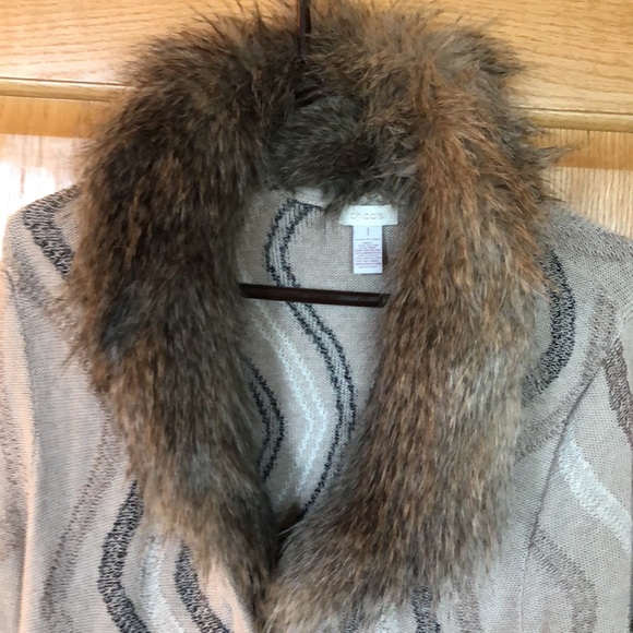 Chico's Sweaters - Chico’s long cardigan with removable faux fur collar. Size 1.